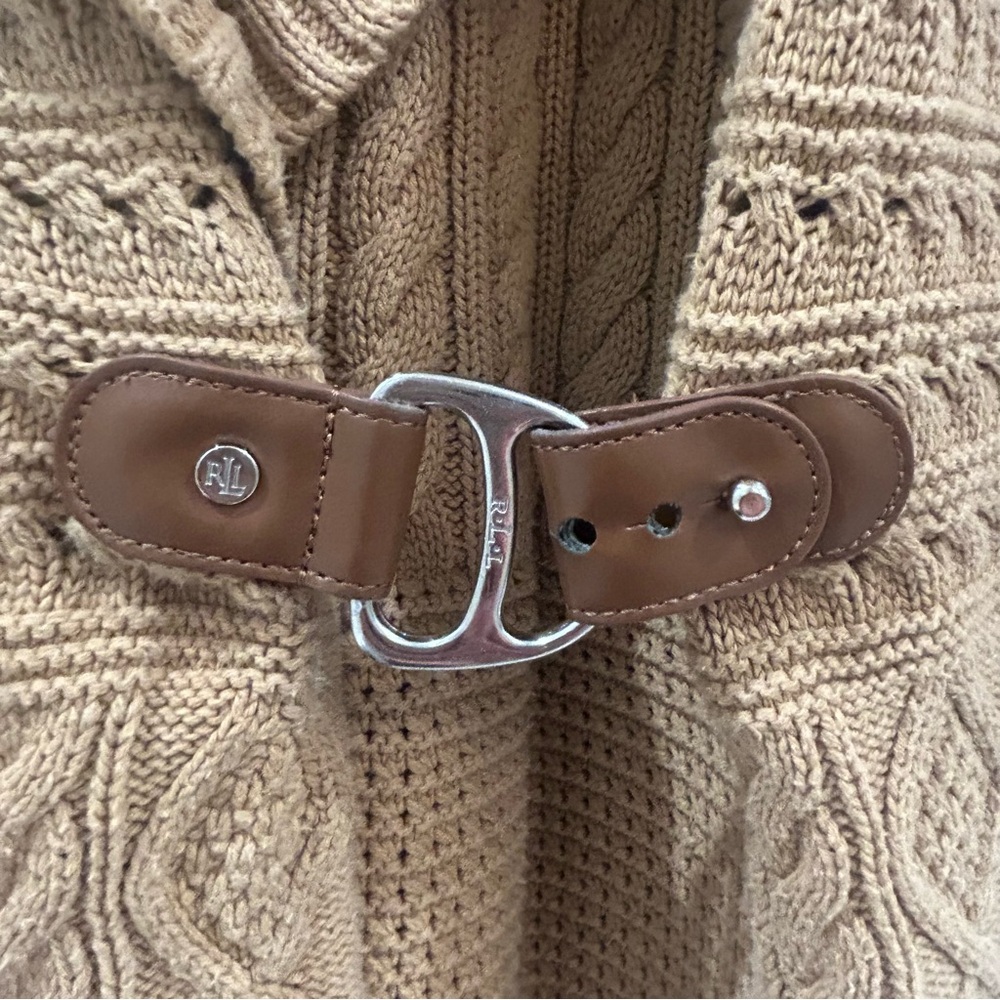 Lauren Ralph Lauren Tan Surplice Cable Knit Sweater Vest Buckle XXL - Picture 5 of 13